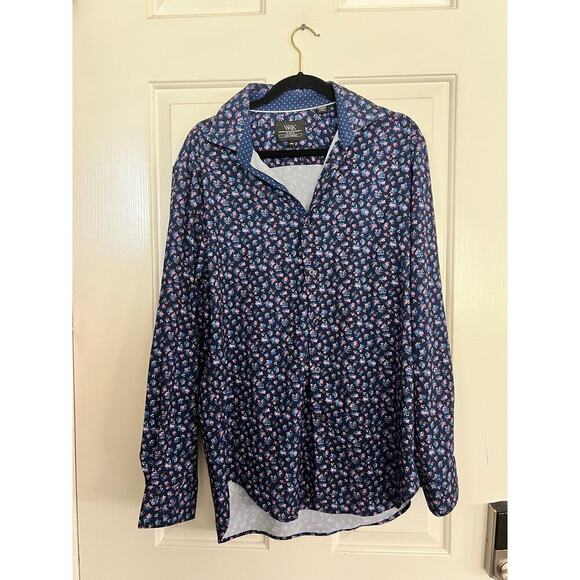 WRK Men's Blue Floral 4-Way Stretch Long Sleeves Shirt Size 16 1/2 - Picture 1 of 4